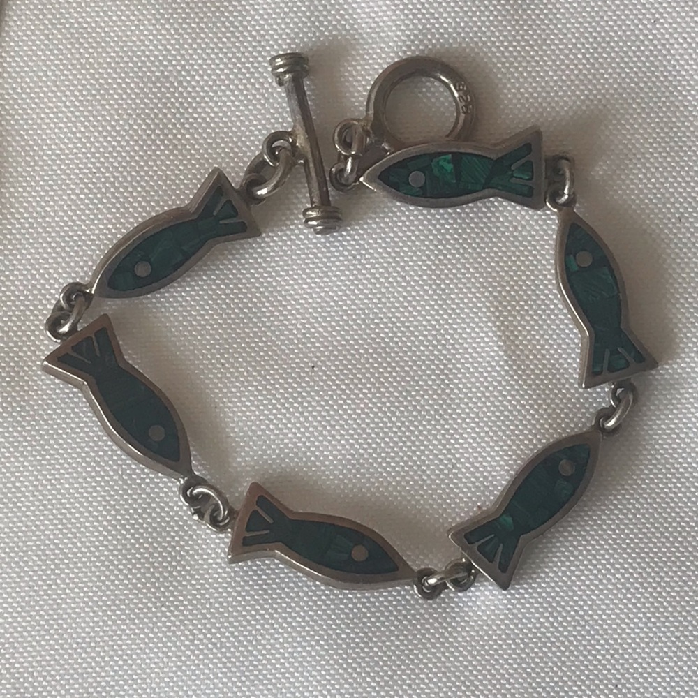 Turquoise silver fish bracelet